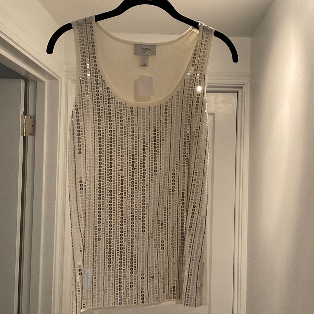 LOFT Ivory Sequin Tank Top NWT